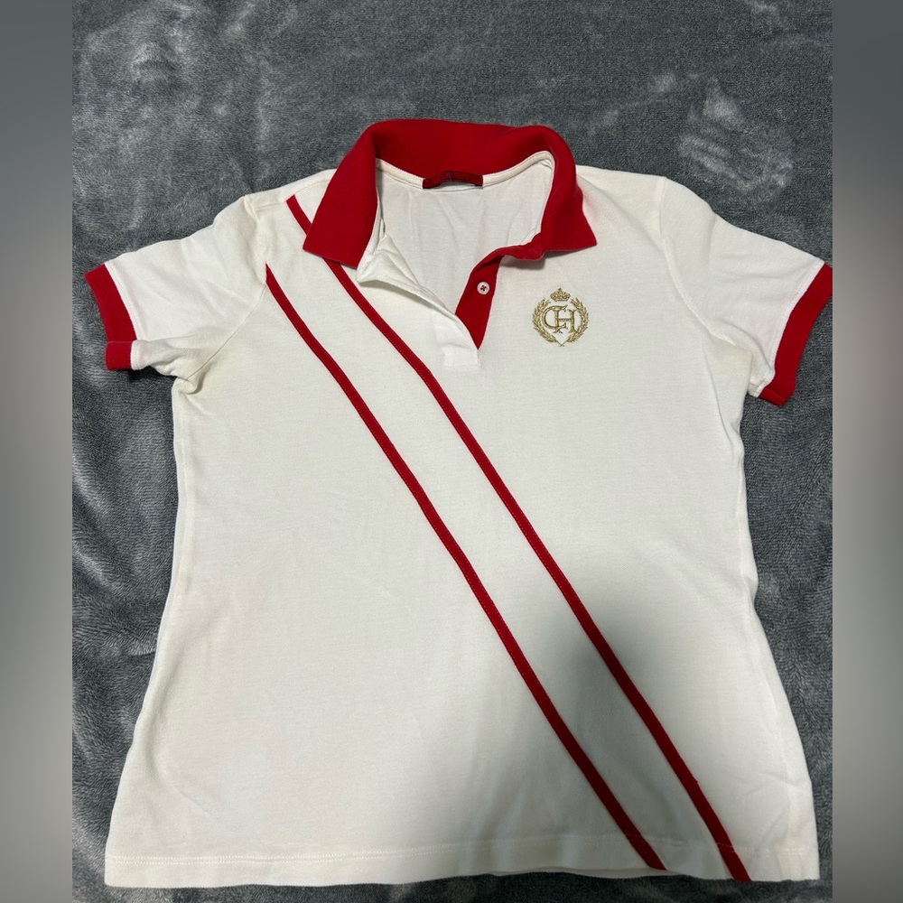 Carolina Herrera T shirt in white with Red lines .